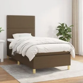 Cama box spring con colchón tela marrón oscuro 100x200 cm de vidaXL, Camas y somieres - Ref: Foro24-3142236, Precio: 345,39 €...