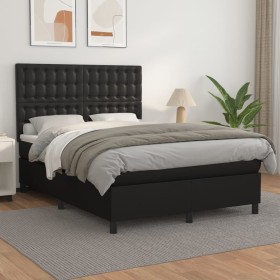 Cama box spring con colchón cuero sintético negro 140x200cm de vidaXL, Camas y somieres - Ref: Foro24-3142845, Precio: 512,10...