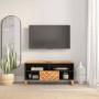 Mueble de TV madera maciza mango marrón y negro 100x33,5x46 cm en Muebles TV | Comprar online en Foru.es