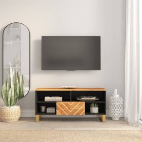 Mueble de TV madera maciza mango marrón y negro 100x33,5x46 cm en Muebles TV | Comprar online en Foru.es