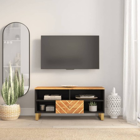 Mueble de TV madera maciza mango marrón y negro 100x33,5x46 cm en Muebles TV | Comprar online en Foru.es