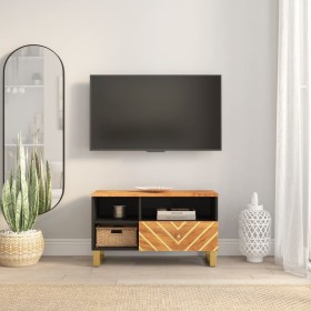Mueble de TV madera maciza de mango marrón negro 80x33,5x46 cm en Muebles TV | Comprar online en Foru.es