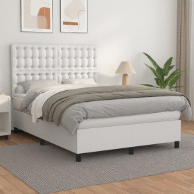 Cama box spring con colchón cuero sintético blanco 140x200cm de vidaXL, Camas y somieres - Ref: Foro24-3142846, Precio: 531,1...