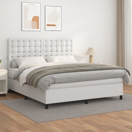 Cama box spring con colchón cuero sintético blanco 180x200 cm de vidaXL, Camas y somieres - Ref: Foro24-3142858, Precio: 601,...