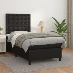 Cama box spring con colchón cuero sintético negro 90x190 cm de vidaXL, Camas y somieres - Ref: Foro24-3142815, Precio: 333,27...