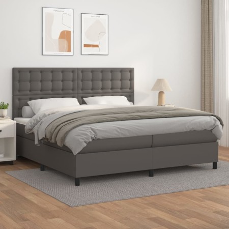 Cama box spring con colchón cuero sintético gris 200x200 cm de vidaXL, Camas y somieres - Ref: Foro24-3142867, Precio: 736,30...