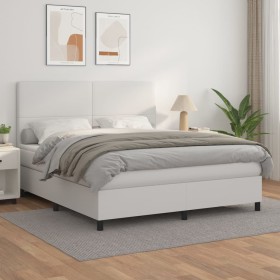 Cama box spring con colchón cuero sintético blanco 180x200 cm de vidaXL, Camas y somieres - Ref: Foro24-3142738, Precio: 626,...
