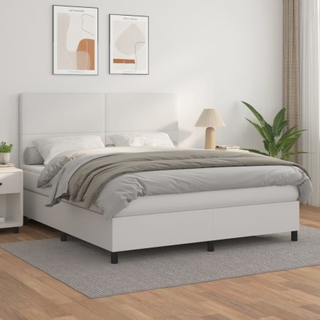 Cama box spring con colchón cuero sintético blanco 180x200 cm de vidaXL, Camas y somieres - Ref: Foro24-3142738, Precio: 626,...