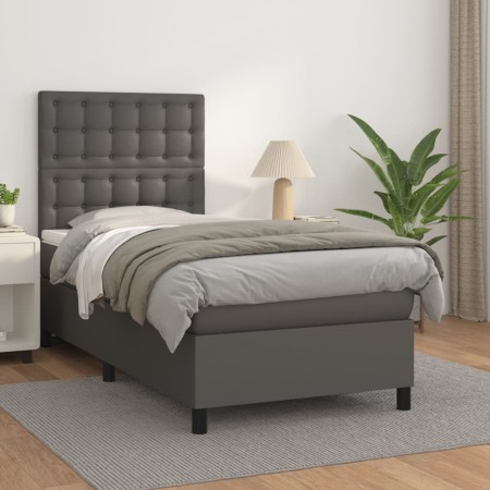Cama box spring con colchón cuero sintético gris 100x200 cm de vidaXL, Camas y somieres - Ref: Foro24-3142831, Precio: 372,86...