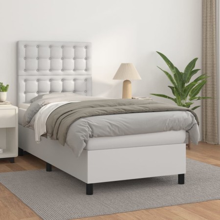 Cama box spring con colchón cuero sintético blanco 90x190 cm de vidaXL, Camas y somieres - Ref: Foro24-3142816, Precio: 351,1...
