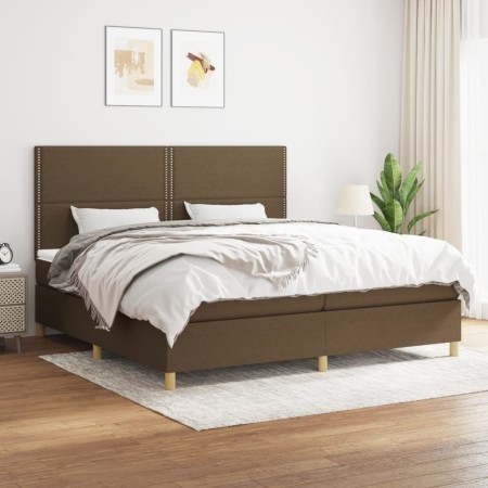 Cama box spring con colchón tela marrón oscuro 200x200 cm de vidaXL, Camas y somieres - Ref: Foro24-3142284, Precio: 626,03 €...