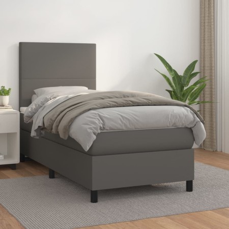 Cama box spring con colchón cuero sintético gris 90x200 cm de vidaXL, Camas y somieres - Ref: Foro24-3142705, Precio: 335,90 ...