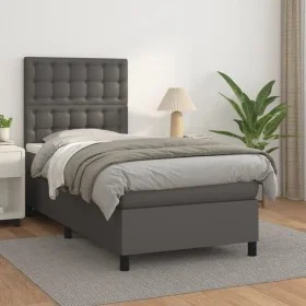 Cama box spring con colchón cuero sintético gris 90x190 cm de vidaXL, Camas y somieres - Ref: Foro24-3142819, Precio: 367,04 ...
