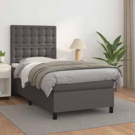 Cama box spring con colchón cuero sintético gris 90x190 cm de vidaXL, Camas y somieres - Ref: Foro24-3142819, Precio: 355,18 ...