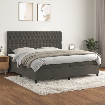 Cama box spring con colchón terciopelo gris oscuro 200x200 cm de vidaXL, Camas y somieres - Ref: Foro24-3143224, Precio: 637,...