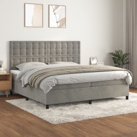 Cama box spring con colchón terciopelo gris claro 200x200 cm de vidaXL, Camas y somieres - Ref: Foro24-3143283, Precio: 621,2...