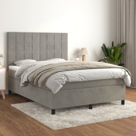 Cama box spring con colchón terciopelo gris claro 140x200 cm de vidaXL, Camas y somieres - Ref: Foro24-3143025, Precio: 482,7...