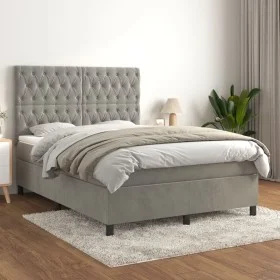 Box spring bed with light gray velvet mattress 140x200 cm by vidaXL, Beds and slatted bases - Ref: Foro24-3143205, Price: 510...