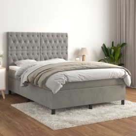 Cama box spring con colchón terciopelo gris claro 140x200 cm de vidaXL, Camas y somieres - Ref: Foro24-3143205, Precio: 508,0...