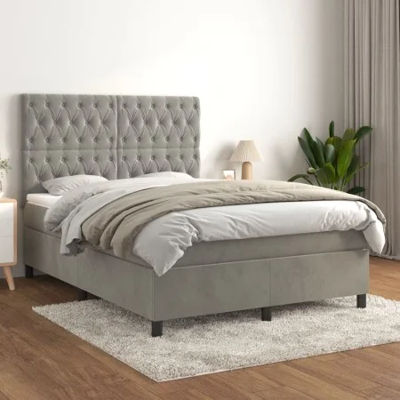 Box spring bed with light gray velvet mattress 140x200 cm by vidaXL, Beds and slatted bases - Ref: Foro24-3143205, Price: 510...