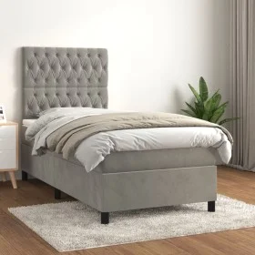Box spring bed with light gray velvet mattress 90x190 cm by vidaXL, Beds and slatted bases - Ref: Foro24-3143181, Price: 317,...