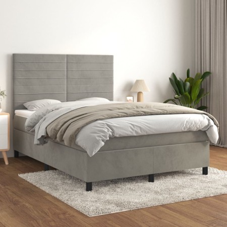 Cama box spring con colchón terciopelo gris claro 140x200 cm de vidaXL, Camas y somieres - Ref: Foro24-3143085, Precio: 476,4...