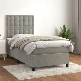 Boxspringbett mit hellgrauer Samtmatratze 90x190 cm von vidaXL, Betten und Lattenroste - Ref: Foro24-3143235, Preis: 318,41 €...