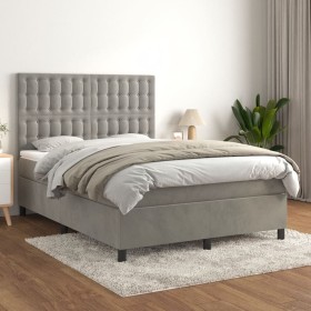 Cama box spring con colchón terciopelo gris claro 140x200 cm de vidaXL, Camas y somieres - Ref: Foro24-3143265, Precio: 508,3...