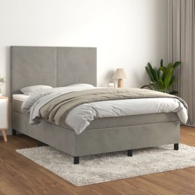 Cama box spring con colchón terciopelo gris claro 140x200 cm de vidaXL, Camas y somieres - Ref: Foro24-3142905, Precio: 489,8...