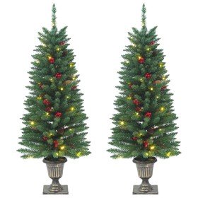 Árboles de Navidad artificiales 2 uds 100 LED verde 120 cm en Decoración Festiva y Estacional | Comprar online en Foru.es