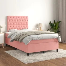 Box spring bed with pink velvet mattress 120x200 cm by vidaXL, Beds and slatted bases - Ref: Foro24-3143198, Price: 421,54 €,...