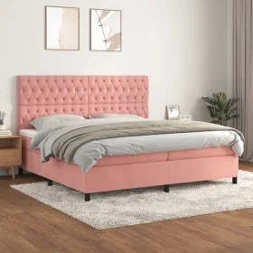 Cama box spring con colchón terciopelo rosa 200x200 cm de vidaXL, Camas y somieres - Ref: Foro24-3143228, Precio: 648,87 €, D...