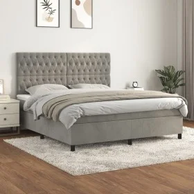 Cama box spring con colchón terciopelo gris claro 180x200 cm de vidaXL, Camas y somieres - Ref: Foro24-3143217, Precio: 600,4...