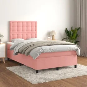 Box spring bed with pink velvet mattress 120x200 cm by vidaXL, Beds and slatted bases - Ref: Foro24-3143258, Price: 399,48 €,...