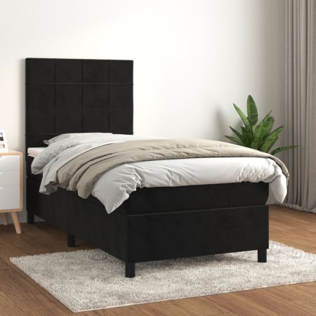 Cama box spring con colchón terciopelo negro 90x200 cm de vidaXL, Camas y somieres - Ref: Foro24-3143003, Precio: 332,13 €, D...