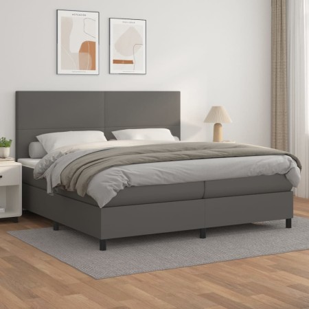 Cama box spring con colchón cuero sintético gris 200x200 cm de vidaXL, Camas y somieres - Ref: Foro24-3142747, Precio: 740,80...