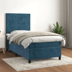 Box spring bed with dark blue velvet mattress 100x200 cm by vidaXL, Beds and slatted bases - Ref: Foro24-3143011, Price: 343,...