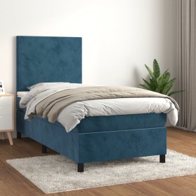 Cama box spring con colchón terciopelo azul oscuro 100x200 cm de vidaXL, Camas y somieres - Ref: Foro24-3142891, Precio: 342,...