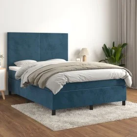 Box spring bed with dark blue velvet mattress 140x200 cm by vidaXL, Beds and slatted bases - Ref: Foro24-3142909, Price: 463,...