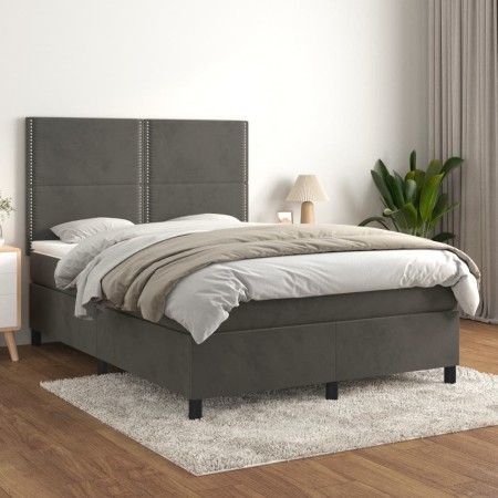 Cama box spring con colchón terciopelo gris oscuro 140x200 cm de vidaXL, Camas y somieres - Ref: Foro24-3142966, Precio: 463,...