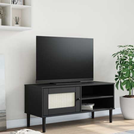 Mueble de TV SENJA aspecto ratán madera pino negro 106x40x49 cm en Muebles TV | Comprar online en Foru.es