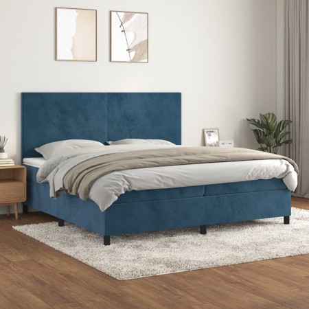 Cama box spring con colchón terciopelo azul oscuro 200x200 cm de vidaXL, Camas y somieres - Ref: Foro24-3142927, Precio: 660,...