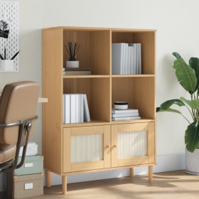 Estantería SENJA aspecto ratán madera pino marrón 90x35x130 cm en Librerías y estanterías | Comprar online en Foru.es