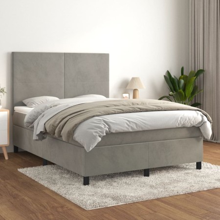 Cama box spring con colchón terciopelo gris claro 140x190 cm de vidaXL, Camas y somieres - Ref: Foro24-3142899, Precio: 540,3...