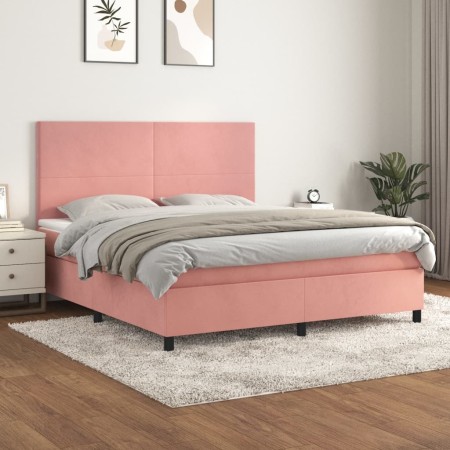 Cama box spring con colchón terciopelo rosa 180x200 cm de vidaXL, Camas y somieres - Ref: Foro24-3142922, Precio: 554,14 €, D...