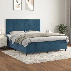 Box spring bed with dark blue velvet mattress 160x200 cm by vidaXL, Beds and slatted bases - Ref: Foro24-3142915, Price: 528,...