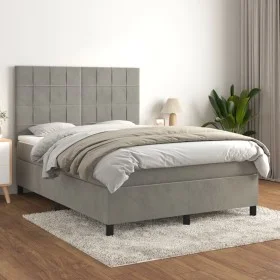 Box spring bed with light gray velvet mattress 140x190 cm by vidaXL, Beds and slatted bases - Ref: Foro24-3143019, Price: 585...