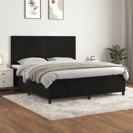 Cama box spring con colchón terciopelo negro 180x200 cm de vidaXL, Camas y somieres - Ref: Foro24-3143039, Precio: 604,56 €, ...