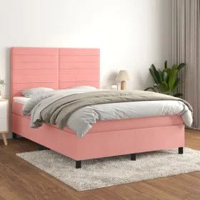 Box spring bed with pink velvet mattress 140x190 cm by vidaXL, Beds and slatted bases - Ref: Foro24-3143084, Price: 496,58 €,...