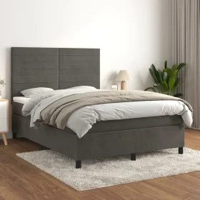 Box spring bed with dark gray velvet mattress 140x190 cm by vidaXL, Beds and slatted bases - Ref: Foro24-3143080, Price: 489,...